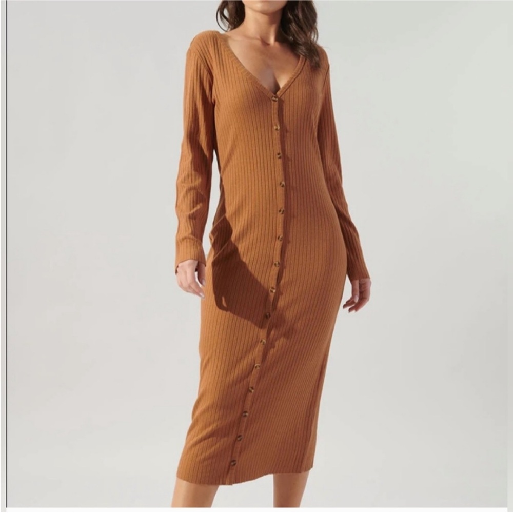 Ribbed Long Sleeve Button-Down Dress